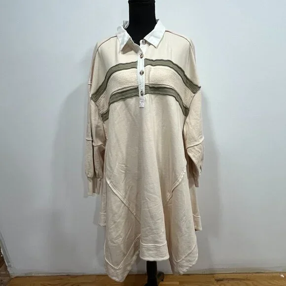 Free People Blair Oversized Sweatshirt Dress, New, Oatmeal Combo, Small - Picture 4 of 7